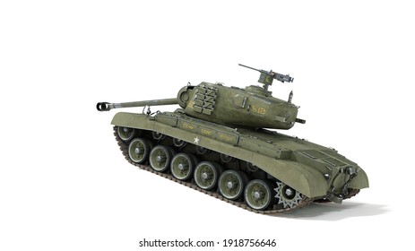 Tank of the US Army World War II and Korean war. Gun depression. Isolated background 3d rendering.
