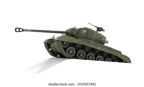 Tank of the US Army World War II and Korean war. Gun depression. Isolated background. 3d rendering.