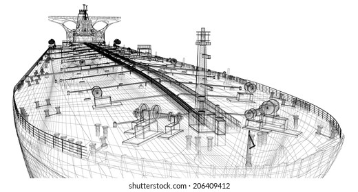 Tanker Crude Oil Carrier Ship, 3D Model Body Structure, Wire Model