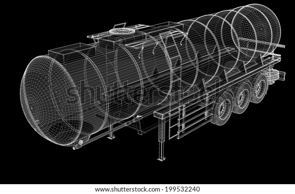 Tanker Truck Isolated Logistics - Trucking body\
structure , wire\
model
