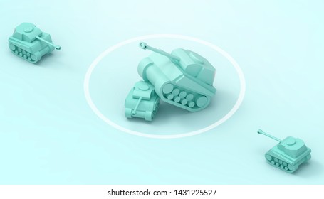 Tanks battle and military , Soldiers and powers ideas and the power of the leader Concept Modern art and contemporary on Green paste Monotone Background Art - 3d rendering