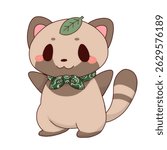 Tanuki with Leaf on Head and a Simple Smile  Japanese Style Cute Raccoon Dog