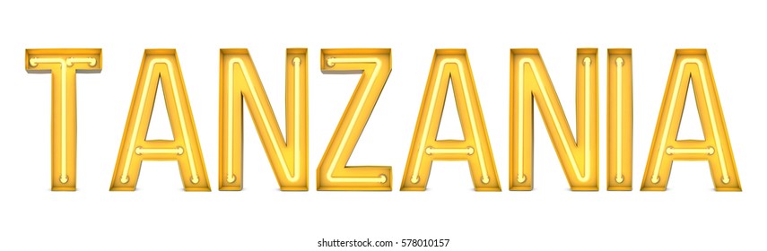 Tanzania Country Location Word Yellow Neon Stock Illustration 578010157