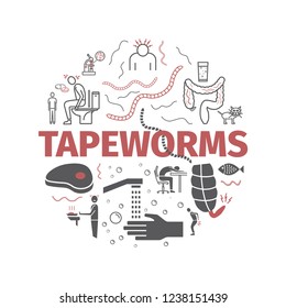 Tapeworms. Symptoms, Treatment. Line icons set. Illustration