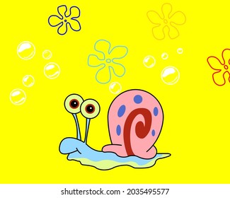 "TARAKAN, INDONESIA - 3 SEPTEMBER 2021 : Gary is sea snail, he lives with SpongeBob in the pineapple house"