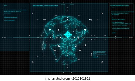 Target Analysis World Map Element. User Interface In Air Force And Aircraft. Modern Technology. Digital HUD Graphic Of Screen. Futuristic User Interface Glow GUI Digital Element For Cyber Technology.