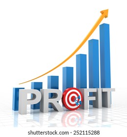 Target profit growth chart, 3d render, white background
