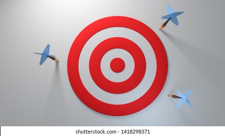 Target shot opportunity dartboard performance how accurate can it be win looser miss fail flunk throw loss failure score on white background competition archery isolated 3d illustration