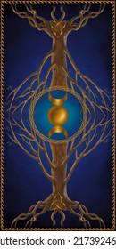 Tarot cards cover design with Tree of Life and Celtic symbols.Digital illustration.