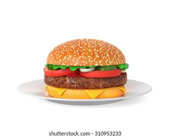 Tasty Hamburger On The Plate