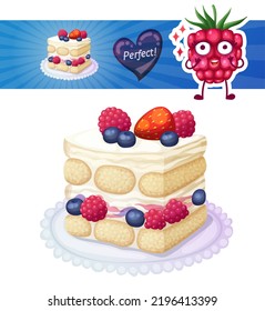 Tasty Triple Berry Tiramisu Cake Icon On White Background