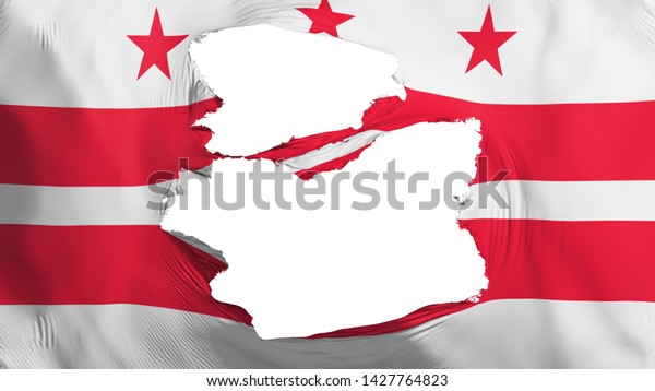 Tattered Washington DC city,
capital of United States of America flag, white background, 3d
rendering