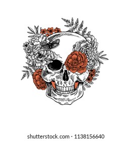 Tattoo Anatomy Vintage Floral Skull Illustration Stock Illustration ...