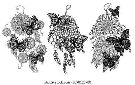 Tattoo Art Hand Drawing Dreamcatcher And Butterfly Black And White