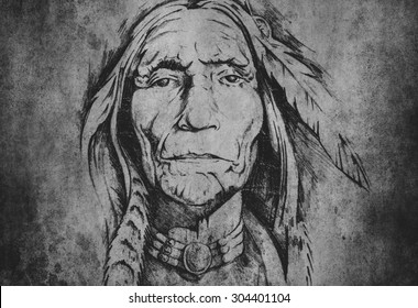 Sketch Tattoo Art Portrait American Indian Stock Illustration 98496650