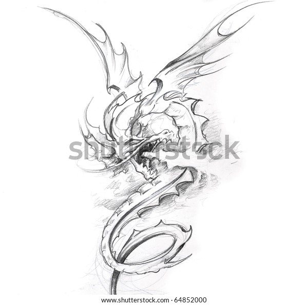 Tattoo Art Sketch Medieval Dragon Stock Illustration 64852000