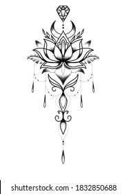 Tattoo Design Lotus Diamond Linework Style Stock Illustration ...