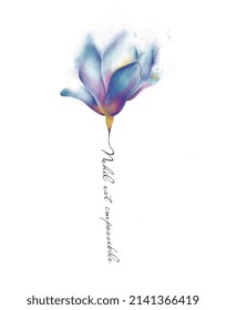 Tattoo Design - Watercolour Flower With Sentence In Blue Colour