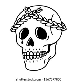 Tattoo Flash Of A Crying Skull With Leaf Crown