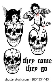 Tattoo Sheet and cherubs and skulls illustration
