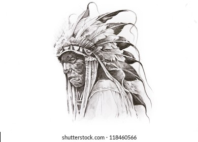 Tattoo sketch Native American