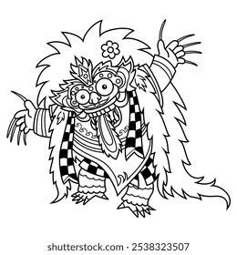 tattoo style black and white illustration of a barong bali art. Hand drawn barong bali tattoo. line drawing coloring book vector. - Powered by Shutterstock