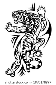 Tattoo Tiger Jumping Through Fire Stock Illustration 1970178997 ...