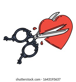 tattoo in traditional style scissors cutting heart