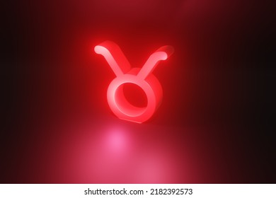 Taurus Red Neon Zodiac Symbol, Red Neon Glow Horoscope Sign 3D Render