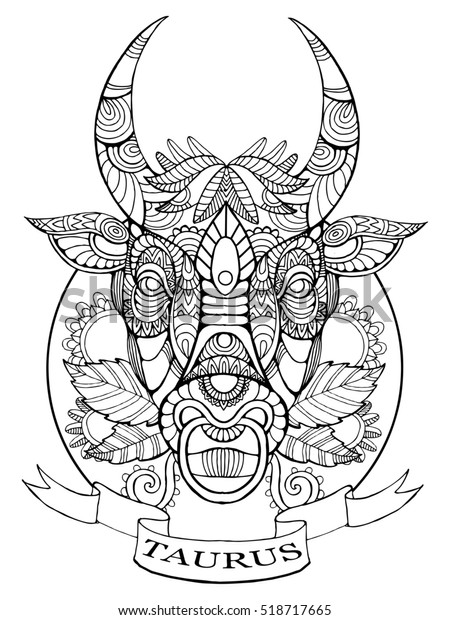 Taurus Zodiac Sign Coloring Book Adults Stock Illustration 518717665