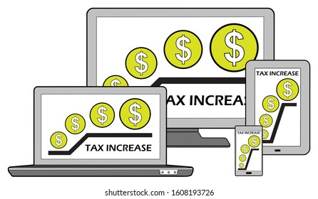 Tax increase concept on different devices, isolated on white