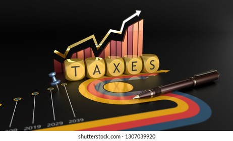 Tax Reform And Economic Charts. Time To Pay Taxes 3D Illustration