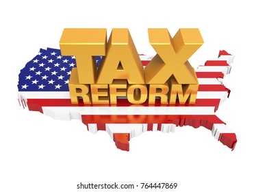 Tax Reform with United States Map Isolated. 3D rendering