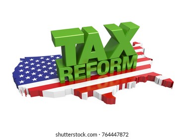 Tax Reform with United States Map Isolated. 3D rendering