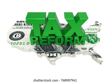 Tax Reform with United States Map Dollar. 3D rendering