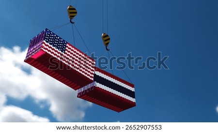 tax tariff import export container logistic cargo trade war usa united state america thailand siam country 36% business politic government sky copy space tax tariff thailand donald trump.3d render