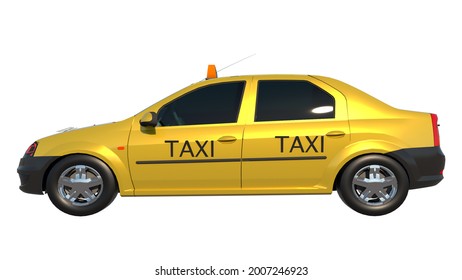 Taxi 2- Lateral view  white background 3D Rendering illustration 3D