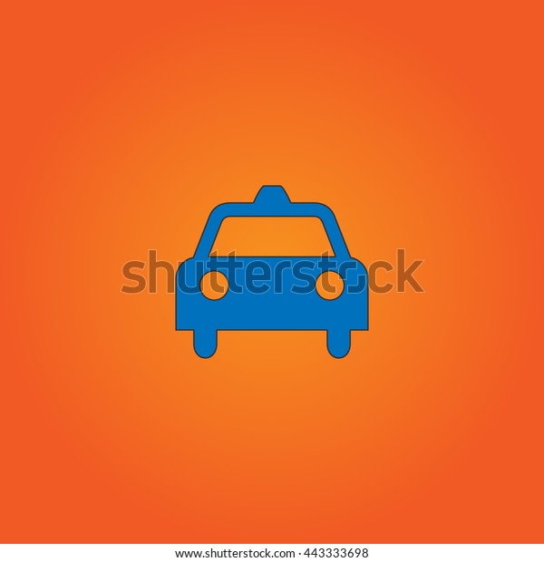 Taxi Blue flat icon with black stroke on\
orange background.