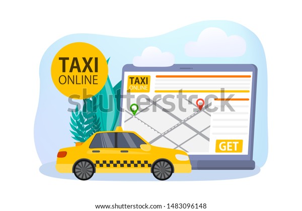 Taxi booking online. Order car in mobile
phone app. Idea of transportation and internet connection. Isolated
flat illustration