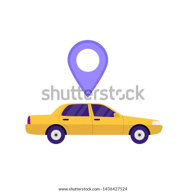 Taxi car with\
location symbol - isolated illustration in flat style, icon, call a\
taxi, mobile\
technology