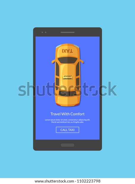  taxi car top\
view order app screen for smartphone template. Smartphone app taxi\
online illustration