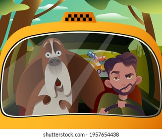 Taxi Driver And Passenger. Fast Driving.