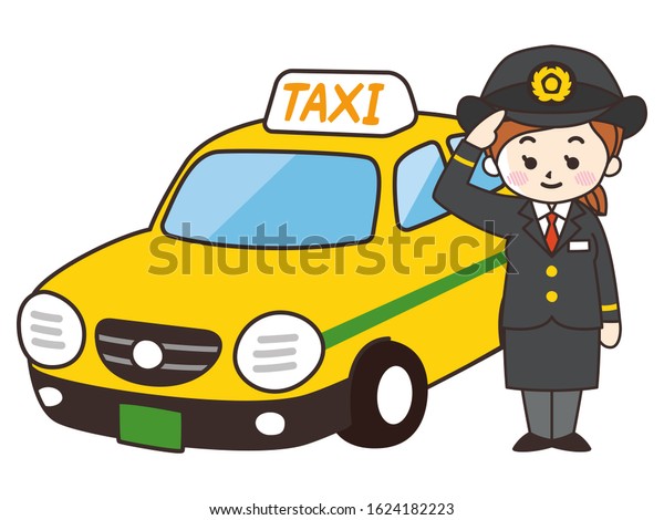 Taxi with driver woman\
saluting