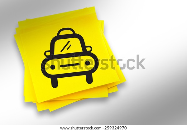 Taxi graphic against sticky\
note