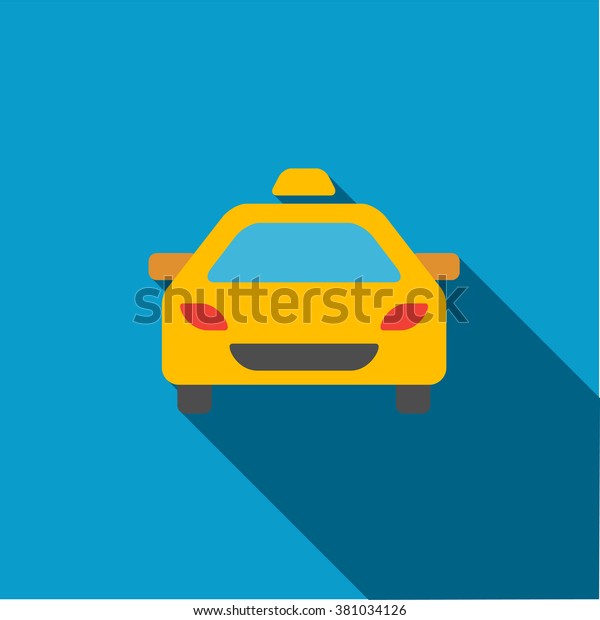 Taxi long shadow raster icon.\
Style is a flat symbol with rounded angles on a colored square\
button.