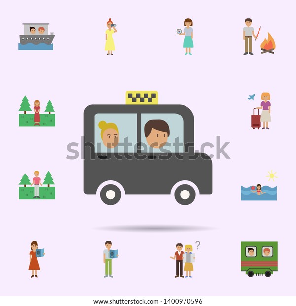 Taxi, man. Woman cartoon\
icon. Universal set of travel for website design and development,\
app development