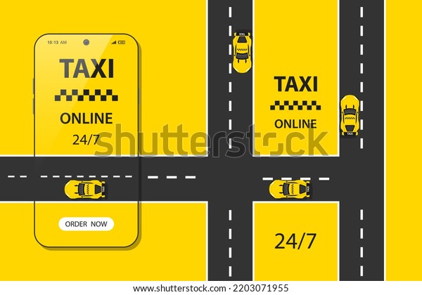 Taxi mobile application or ordering taxi\
online from smartphone concept\
illustration