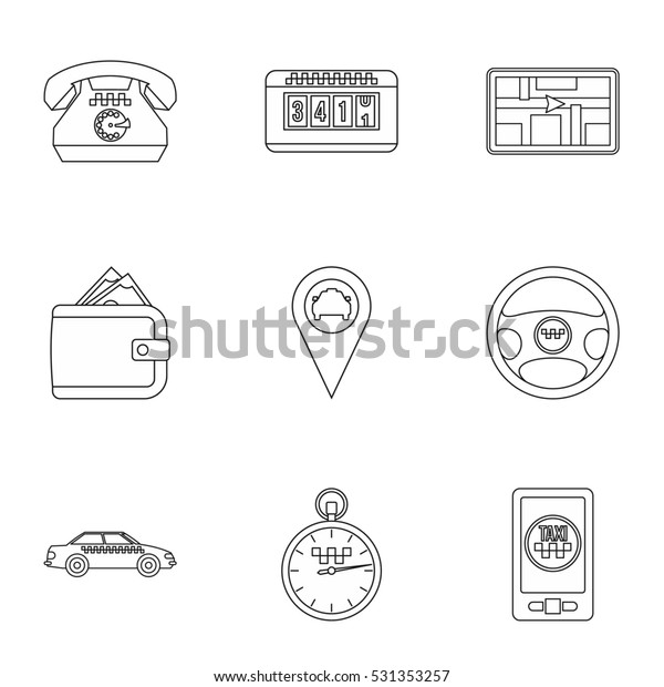 Taxi order icons set. Outline illustration of 9 taxi\
order  icons for\
web