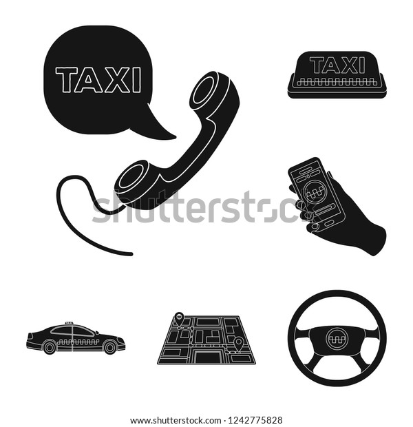 Taxi\
service black icons in set collection for design. Taxi driver and\
transport bitmap symbol stock web\
illustration.