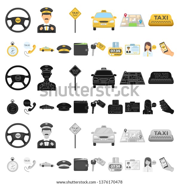 Taxi\
service cartoon icons in set collection for design. Taxi driver and\
transport bitmap symbol stock web\
illustration.